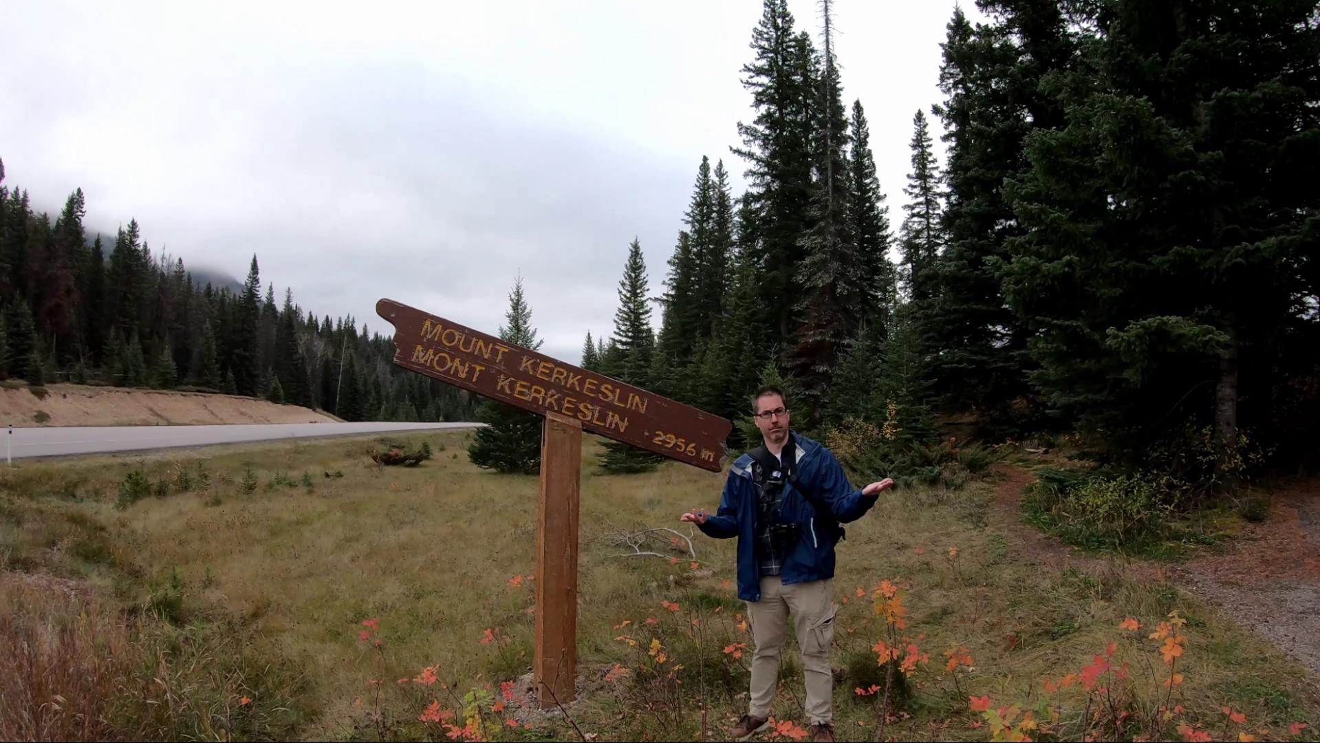 Jay wonders about the view of the mountains at the Goats and Glaciers lookout on the Icefields Parkway between Jasper and Banff National Parks in Alberta, Canada. 