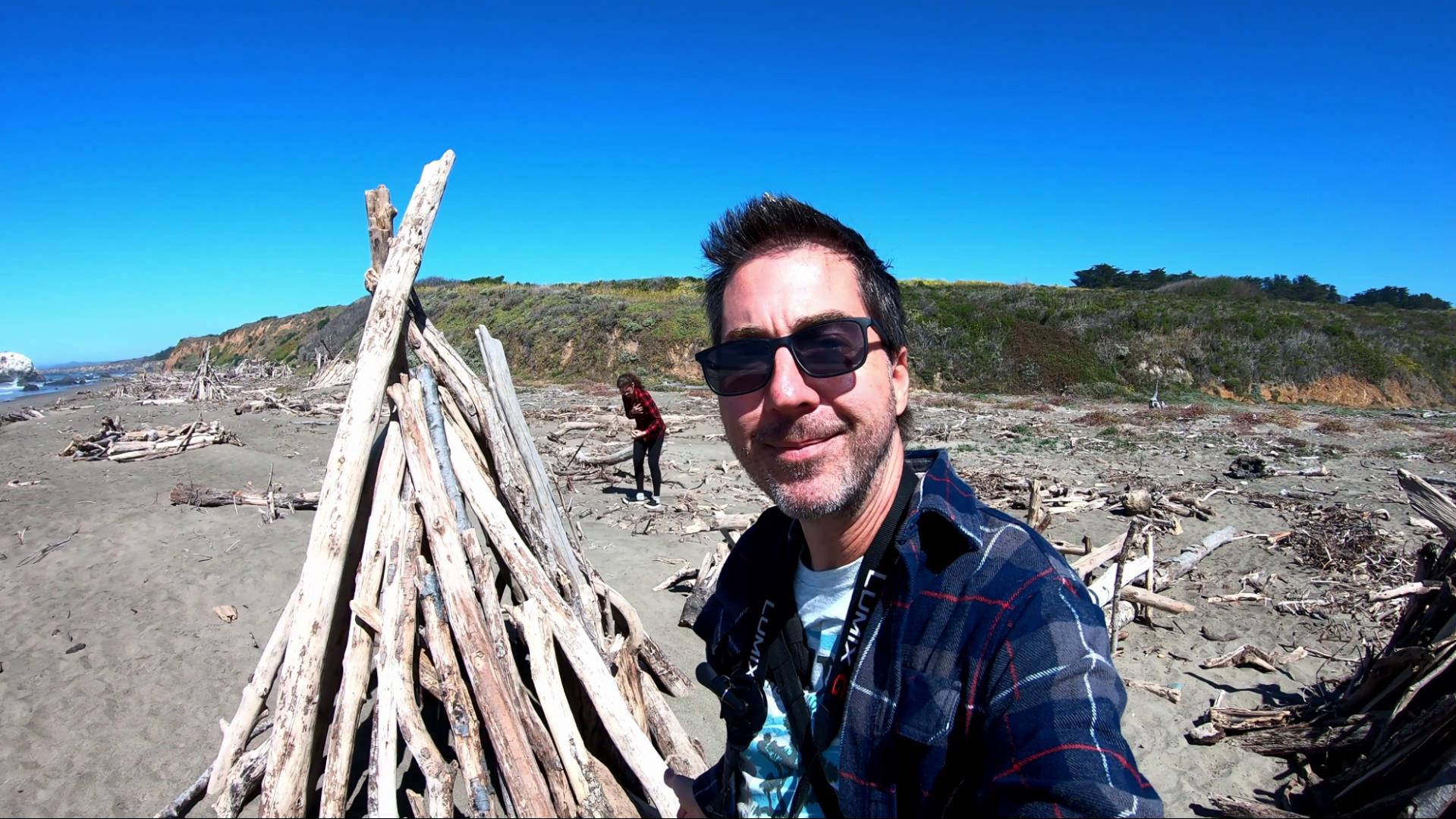 Driftwood structures On the Beach at Hearst San Simeon State Park there are all kinds of driftwood structures to explore and play in. They also work as great shelter from the wind or sun.