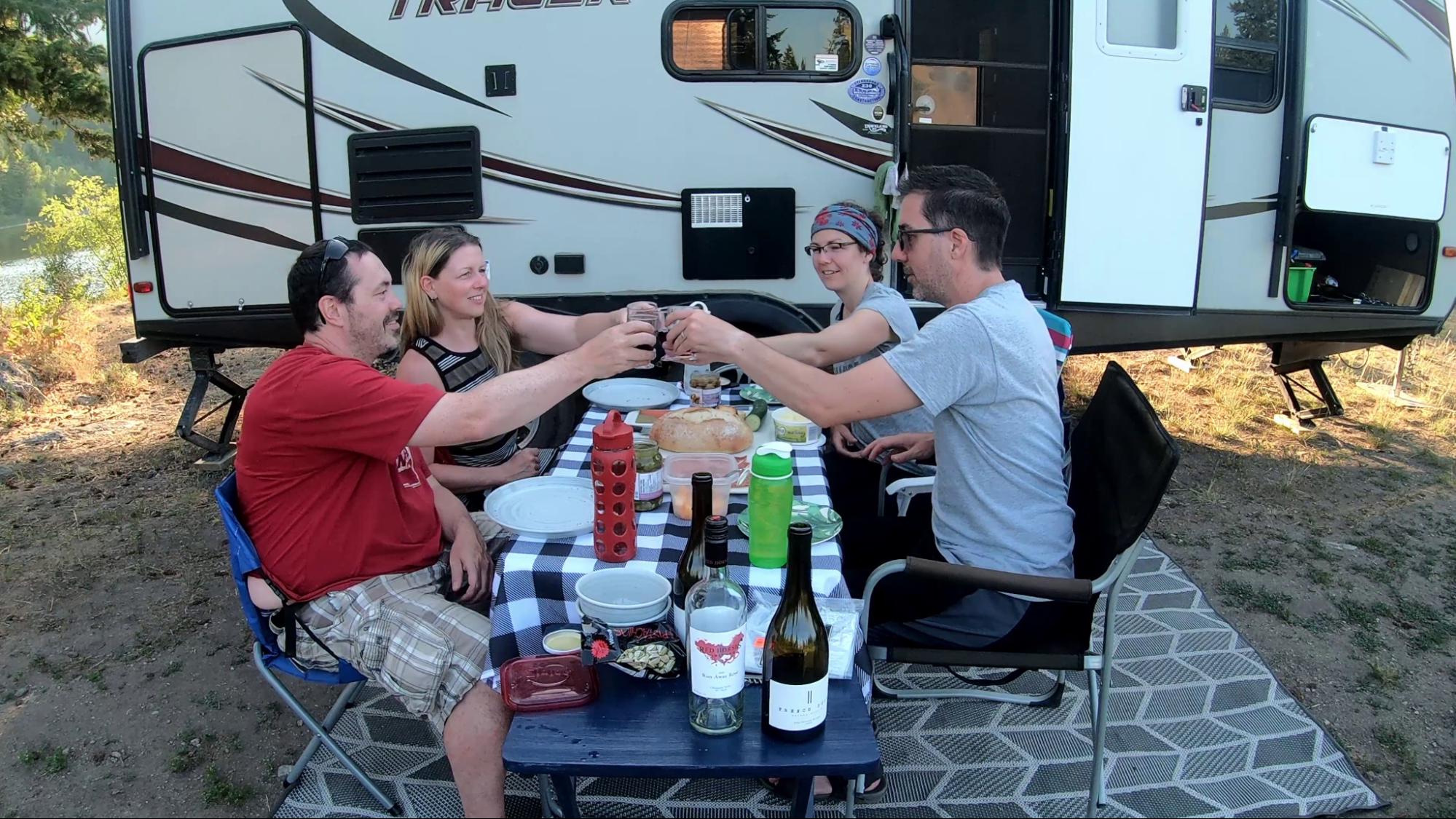 Campsite wine tasting We made a trip into town for cheese, crackers, and snacks. Then picked up some bottles at local wineries before taking it all back to our campsite to do our own wine tasting.