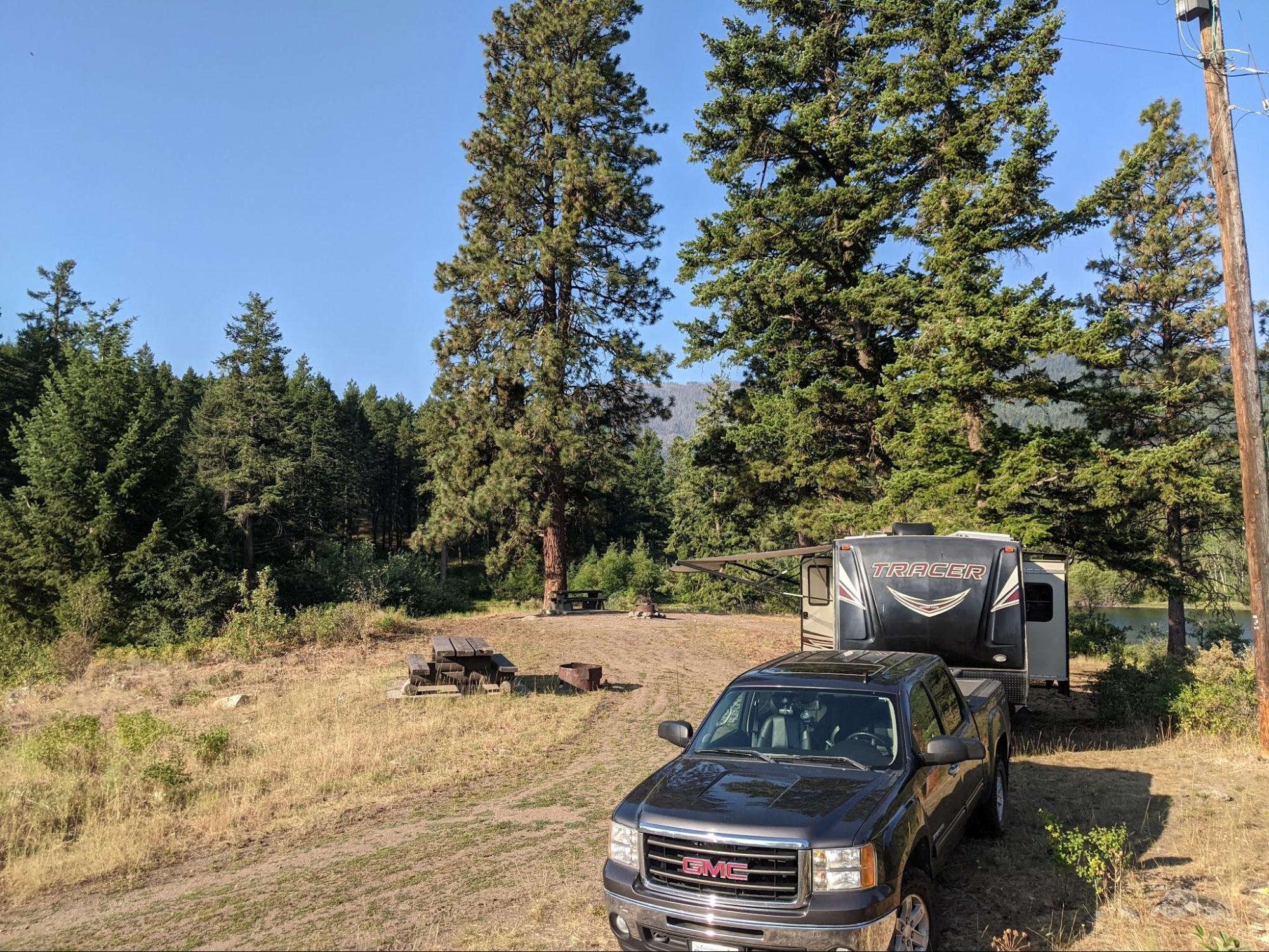 Burnell Recreation Site, BC Our travel trailer at the Burnell Rec Site near Oliver, BC. We had a picnic table, fire pit, and there were outhouses/pit toilets available. Then entire site is user maintained and free to camp.