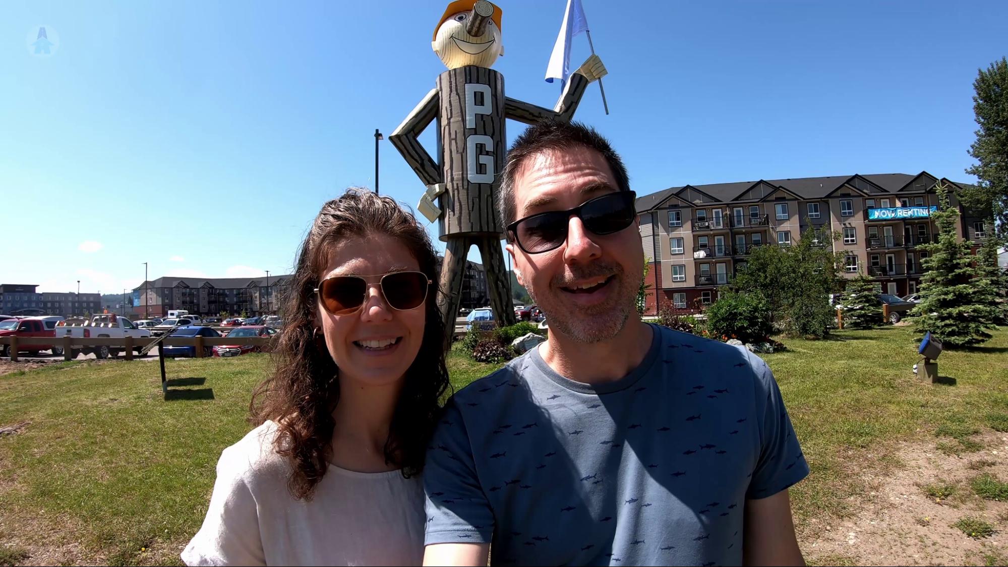 Mr. PG statue Mel & Jay with the Mr. PG statue in Prince George, BC, Canada